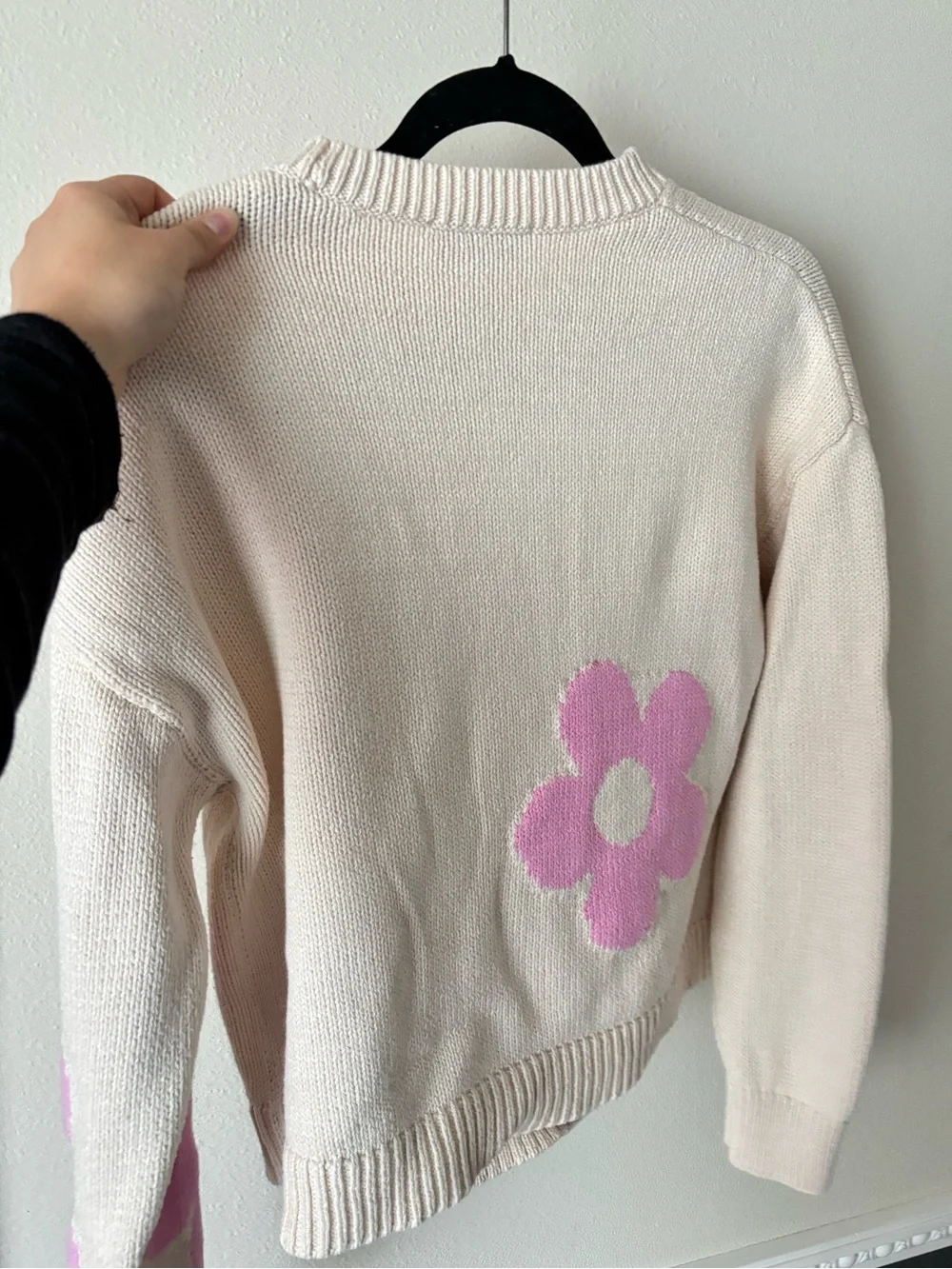 & Other Stories Cotton Cream Crewneck Sweater with Flowers Size Small - Picture 3 of 5